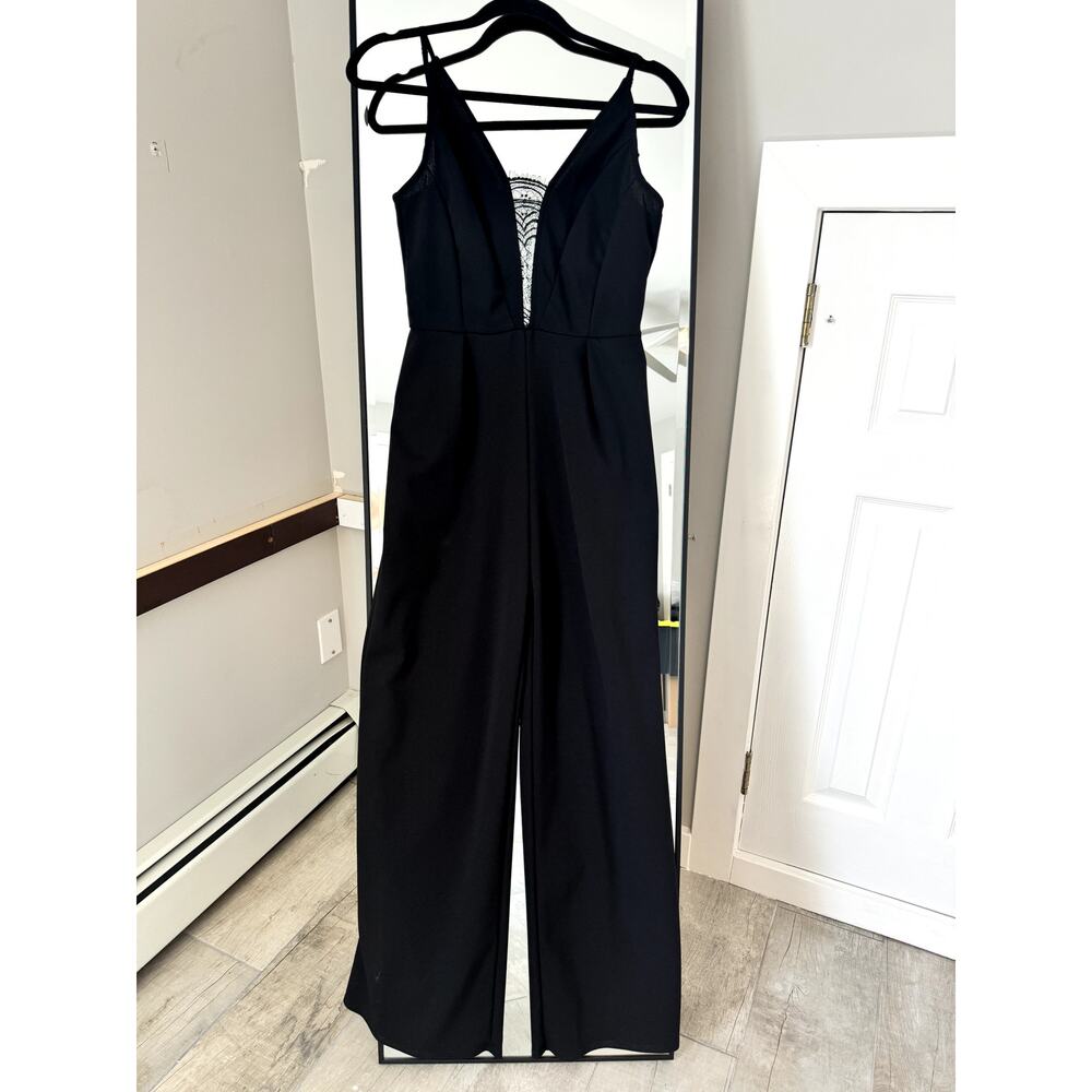 Charlotte Russe Women’s Black Lace Front Jumpsuit – Size M – Wide Leg